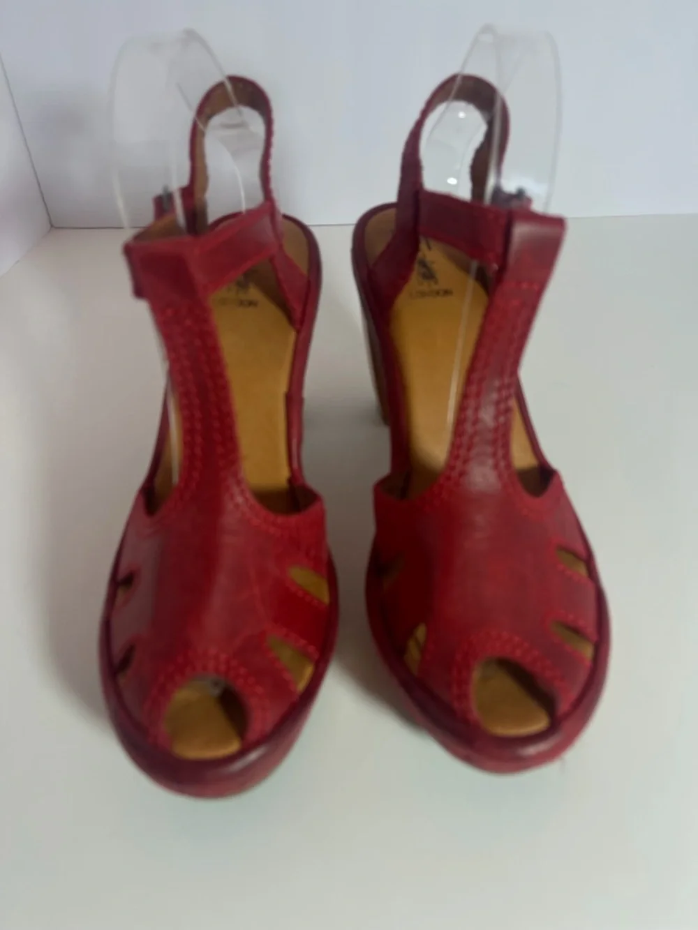 Fly London Red Leather T-Strap Platform Sandals